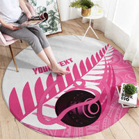 New Zealand Lawn Bowls Breast Cancer Custom Round Carpet Aotearoa Maori Silver Fern Pink Ribbon LT14 - Polynesian Pride