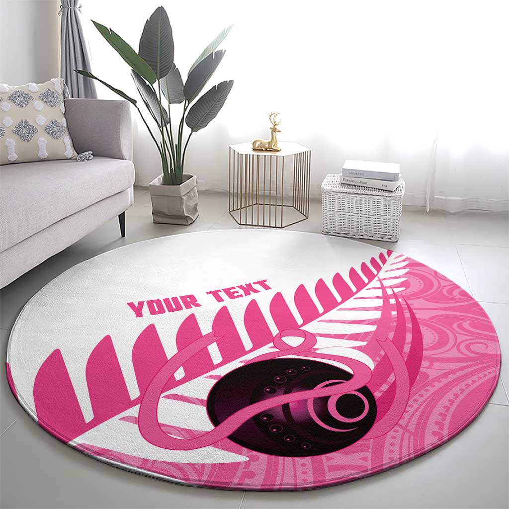 New Zealand Lawn Bowls Breast Cancer Custom Round Carpet Aotearoa Maori Silver Fern Pink Ribbon LT14 - Polynesian Pride