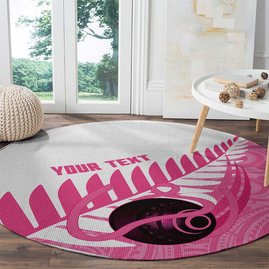 New Zealand Lawn Bowls Breast Cancer Custom Round Carpet Aotearoa Maori Silver Fern Pink Ribbon LT14 - Polynesian Pride