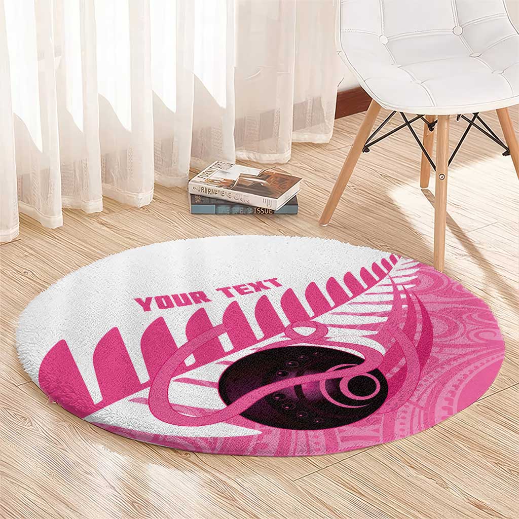 New Zealand Lawn Bowls Breast Cancer Custom Round Carpet Aotearoa Maori Silver Fern Pink Ribbon LT14 - Polynesian Pride