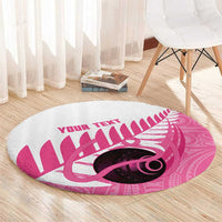 New Zealand Lawn Bowls Breast Cancer Custom Round Carpet Aotearoa Maori Silver Fern Pink Ribbon LT14 - Polynesian Pride