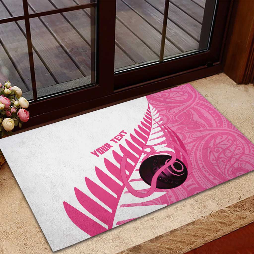 New Zealand Lawn Bowls Breast Cancer Custom Rubber Doormat Aotearoa Maori Silver Fern Pink Ribbon LT14 - Polynesian Pride