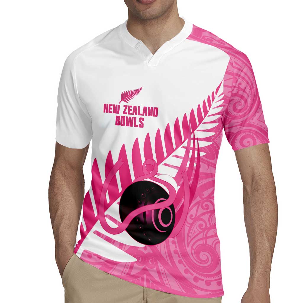 New Zealand Lawn Bowls Breast Cancer Custom Rugby Jersey Aotearoa Maori Silver Fern Pink Ribbon - Polynesian Pride