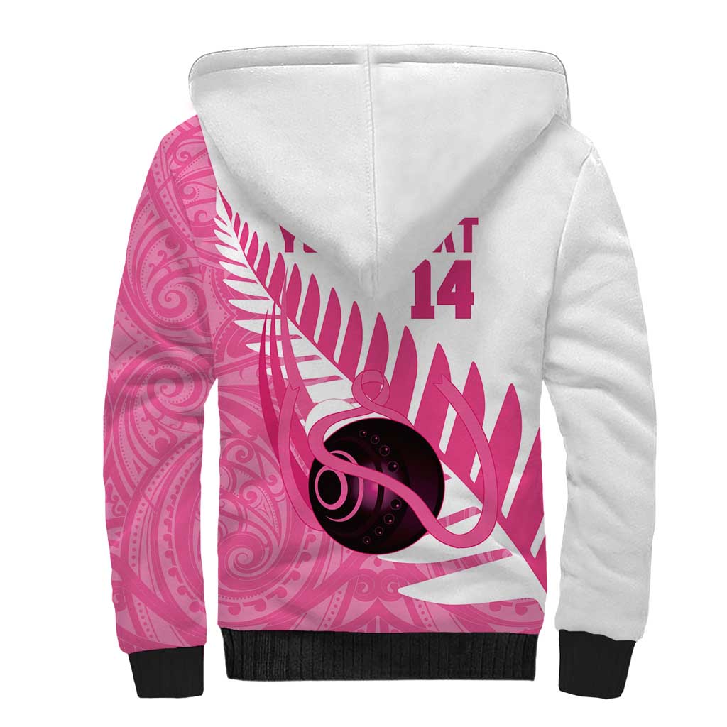 New Zealand Lawn Bowls Breast Cancer Custom Sherpa Hoodie Aotearoa Maori Silver Fern Pink Ribbon LT14 - Polynesian Pride