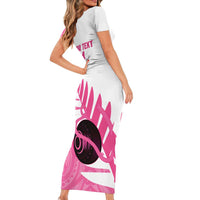 New Zealand Lawn Bowls Breast Cancer Custom Short Sleeve Bodycon Dress Aotearoa Maori Silver Fern Pink Ribbon LT14 - Polynesian Pride