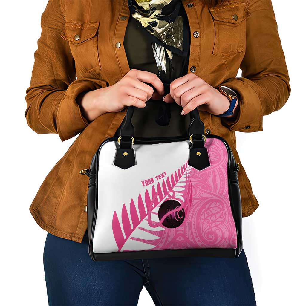 New Zealand Lawn Bowls Breast Cancer Custom Shoulder Handbag Aotearoa Maori Silver Fern Pink Ribbon LT14 - Polynesian Pride
