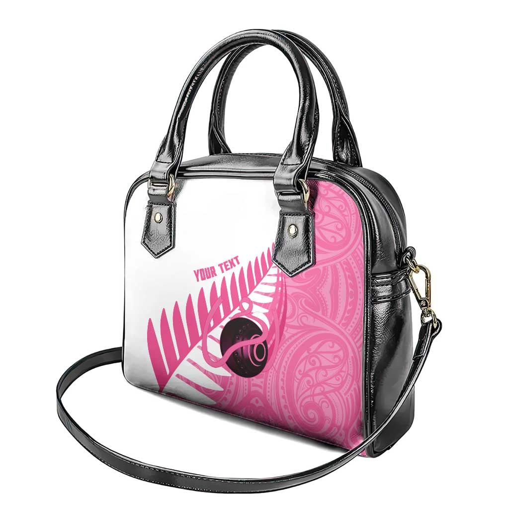 New Zealand Lawn Bowls Breast Cancer Custom Shoulder Handbag Aotearoa Maori Silver Fern Pink Ribbon LT14 - Polynesian Pride