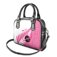 New Zealand Lawn Bowls Breast Cancer Custom Shoulder Handbag Aotearoa Maori Silver Fern Pink Ribbon LT14 - Polynesian Pride