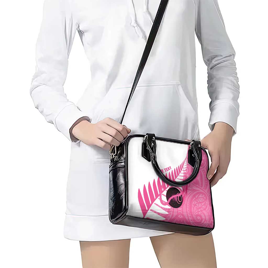 New Zealand Lawn Bowls Breast Cancer Custom Shoulder Handbag Aotearoa Maori Silver Fern Pink Ribbon LT14 - Polynesian Pride