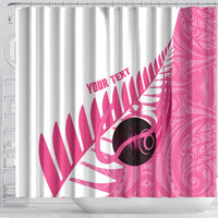 New Zealand Lawn Bowls Breast Cancer Custom Shower Curtain Aotearoa Maori Silver Fern Pink Ribbon LT14 - Polynesian Pride