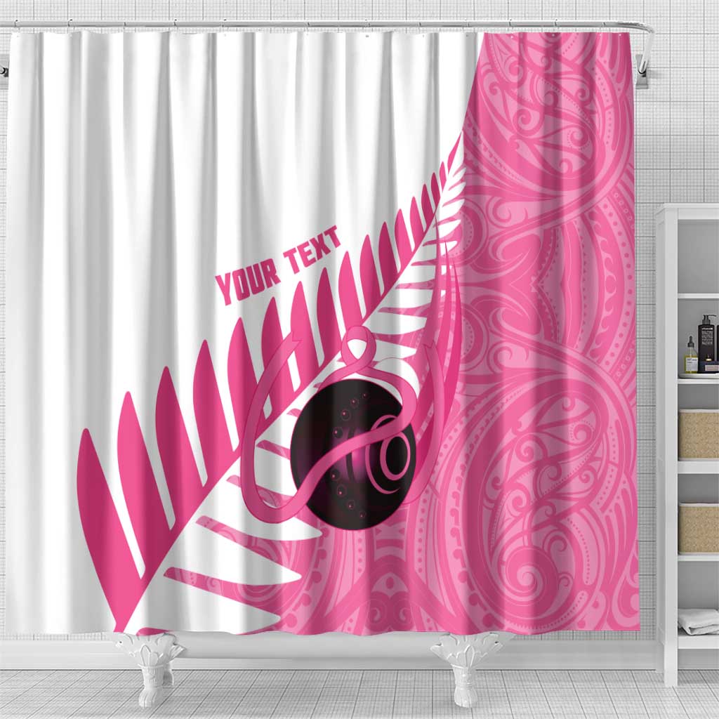 New Zealand Lawn Bowls Breast Cancer Custom Shower Curtain Aotearoa Maori Silver Fern Pink Ribbon LT14 - Polynesian Pride