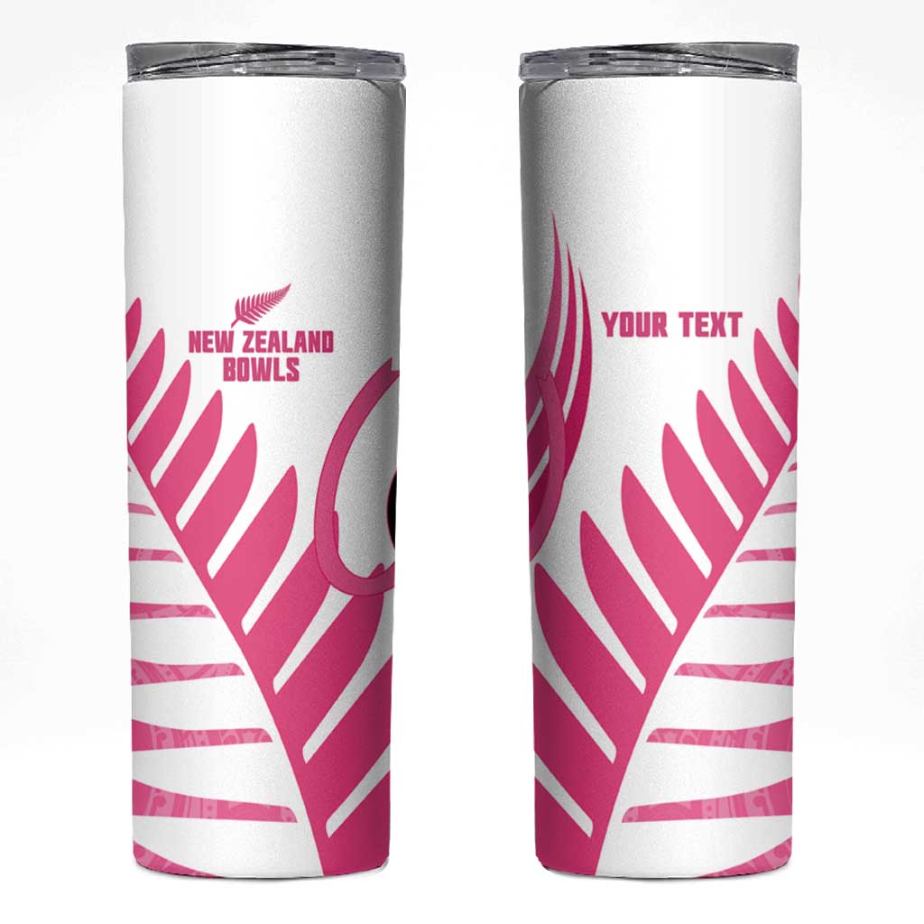New Zealand Lawn Bowls Breast Cancer Custom Skinny Tumbler Aotearoa Maori Silver Fern Pink Ribbon LT14 Pink - Polynesian Pride