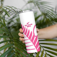 New Zealand Lawn Bowls Breast Cancer Custom Skinny Tumbler Aotearoa Maori Silver Fern Pink Ribbon LT14 - Polynesian Pride