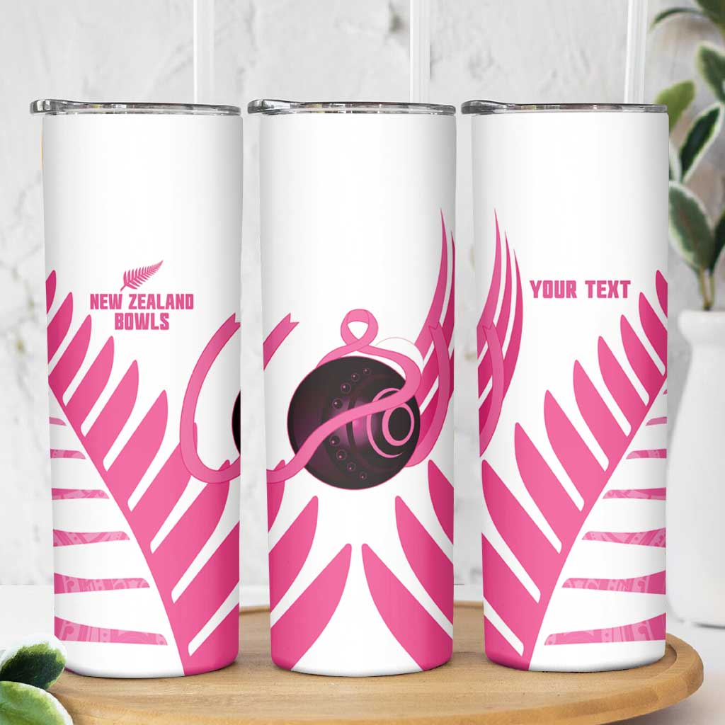 New Zealand Lawn Bowls Breast Cancer Custom Skinny Tumbler Aotearoa Maori Silver Fern Pink Ribbon LT14 - Polynesian Pride