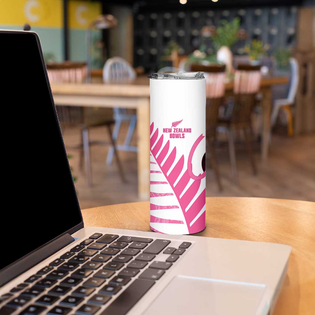 New Zealand Lawn Bowls Breast Cancer Custom Skinny Tumbler Aotearoa Maori Silver Fern Pink Ribbon LT14 - Polynesian Pride