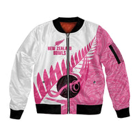 New Zealand Lawn Bowls Breast Cancer Custom Sleeve Zip Bomber Jacket Aotearoa Maori Silver Fern Pink Ribbon LT14 Unisex Pink - Polynesian Pride