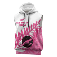 New Zealand Lawn Bowls Breast Cancer Custom Sleeveless Hoodie Aotearoa Maori Silver Fern Pink Ribbon LT14 Pink - Polynesian Pride