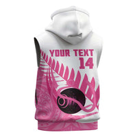 New Zealand Lawn Bowls Breast Cancer Custom Sleeveless Hoodie Aotearoa Maori Silver Fern Pink Ribbon LT14 - Polynesian Pride
