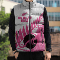 New Zealand Lawn Bowls Breast Cancer Custom Sleeveless Puffer Jacket Aotearoa Maori Silver Fern Pink Ribbon LT14 - Polynesian Pride
