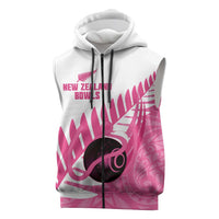 New Zealand Lawn Bowls Breast Cancer Custom Sleeveless Zip Hoodie Aotearoa Maori Silver Fern Pink Ribbon LT14 Pink - Polynesian Pride