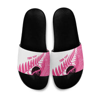 New Zealand Lawn Bowls Breast Cancer Custom Slide Sandals Aotearoa Maori Silver Fern Pink Ribbon LT14 Pink - Polynesian Pride