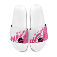 New Zealand Lawn Bowls Breast Cancer Custom Slide Sandals Aotearoa Maori Silver Fern Pink Ribbon LT14 Pink - Polynesian Pride