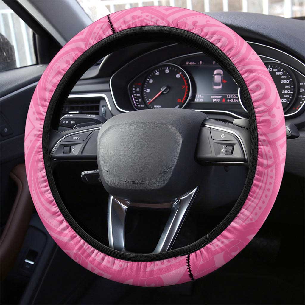 New Zealand Lawn Bowls Breast Cancer Steering Wheel Cover Aotearoa Maori Silver Fern Pink Ribbon LT14 - Polynesian Pride