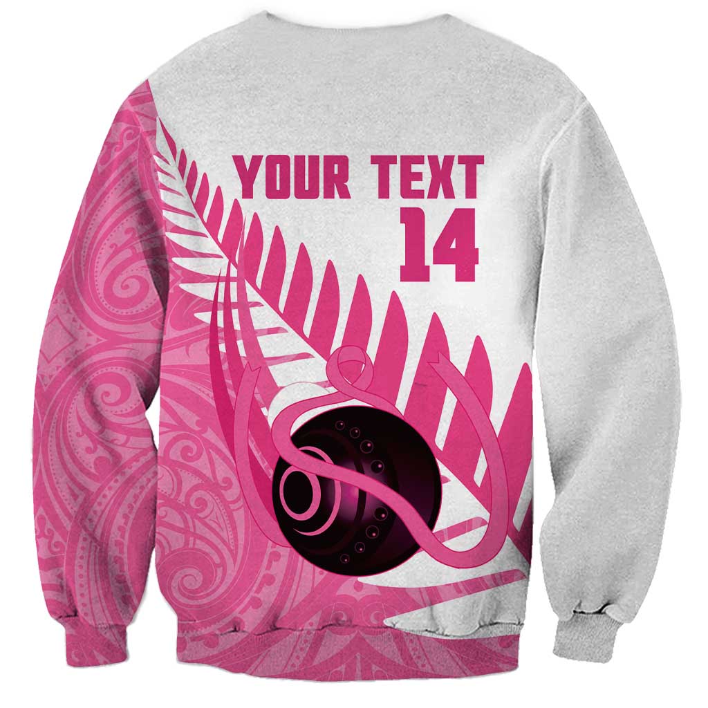 New Zealand Lawn Bowls Breast Cancer Custom Sweatshirt Aotearoa Maori Silver Fern Pink Ribbon LT14 - Polynesian Pride