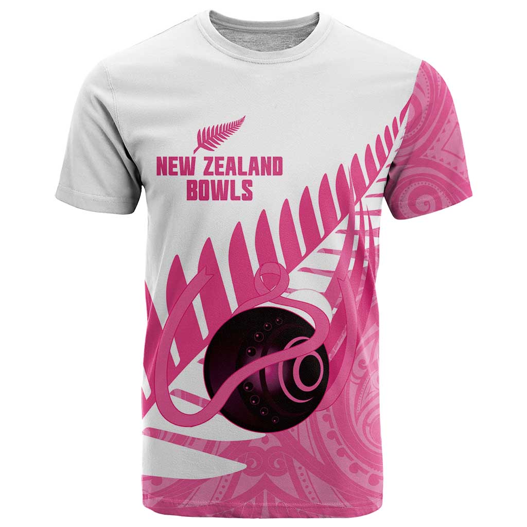 New Zealand Lawn Bowls Breast Cancer Custom T Shirt Aotearoa Maori Silver Fern Pink Ribbon LT14 Pink - Polynesian Pride