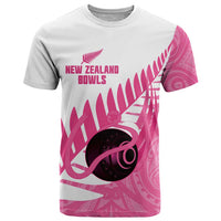 New Zealand Lawn Bowls Breast Cancer Custom T Shirt Aotearoa Maori Silver Fern Pink Ribbon LT14 Pink - Polynesian Pride