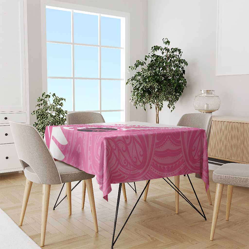 New Zealand Lawn Bowls Breast Cancer Custom Tablecloth Aotearoa Maori Silver Fern Pink Ribbon LT14 - Polynesian Pride