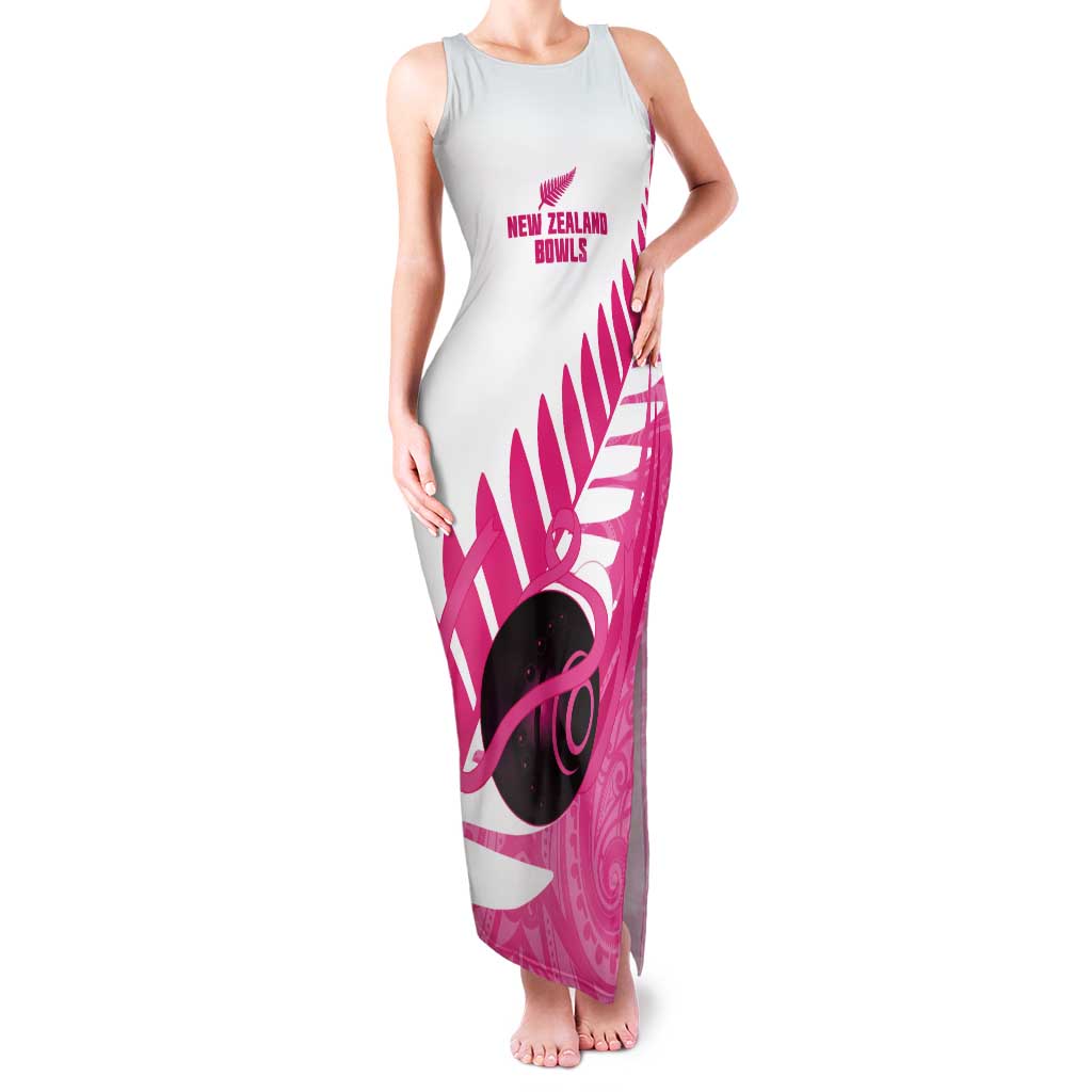 New Zealand Lawn Bowls Breast Cancer Custom Tank Maxi Dress Aotearoa Maori Silver Fern Pink Ribbon LT14 Women Pink - Polynesian Pride