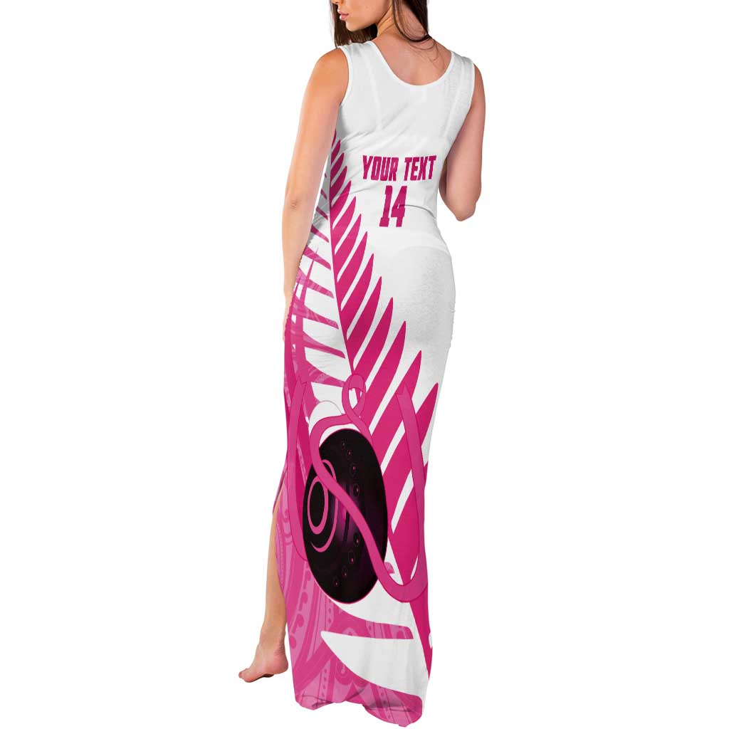 New Zealand Lawn Bowls Breast Cancer Custom Tank Maxi Dress Aotearoa Maori Silver Fern Pink Ribbon LT14 - Polynesian Pride