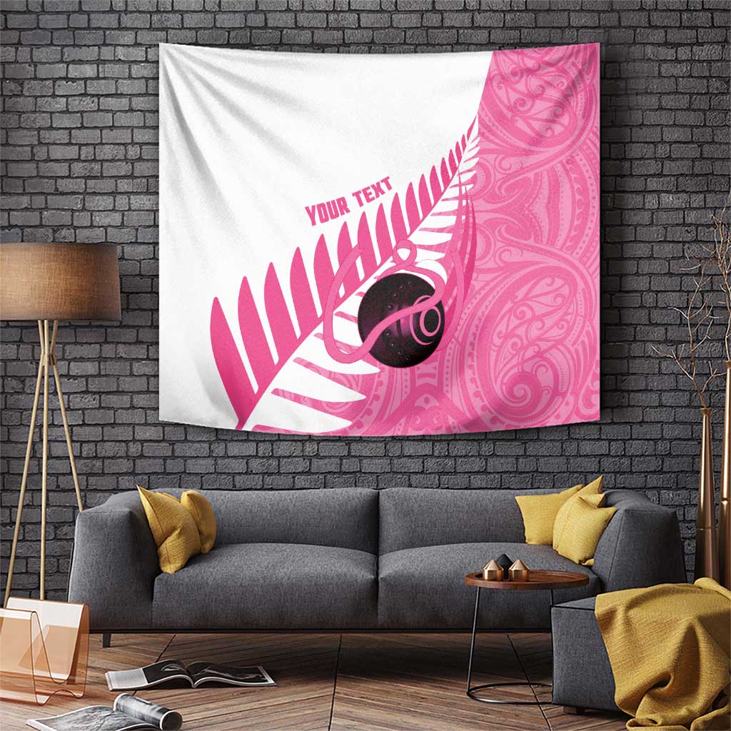New Zealand Lawn Bowls Breast Cancer Custom Tapestry Aotearoa Maori Silver Fern Pink Ribbon LT14 Pink - Polynesian Pride