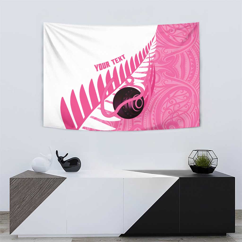 New Zealand Lawn Bowls Breast Cancer Custom Tapestry Aotearoa Maori Silver Fern Pink Ribbon LT14 - Polynesian Pride