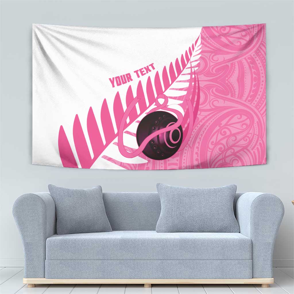 New Zealand Lawn Bowls Breast Cancer Custom Tapestry Aotearoa Maori Silver Fern Pink Ribbon LT14 - Polynesian Pride