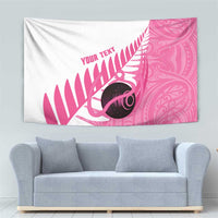 New Zealand Lawn Bowls Breast Cancer Custom Tapestry Aotearoa Maori Silver Fern Pink Ribbon LT14 - Polynesian Pride