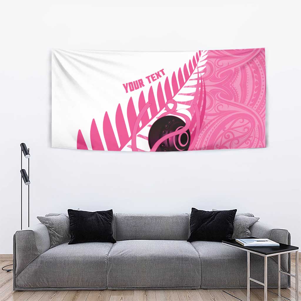 New Zealand Lawn Bowls Breast Cancer Custom Tapestry Aotearoa Maori Silver Fern Pink Ribbon LT14 - Polynesian Pride