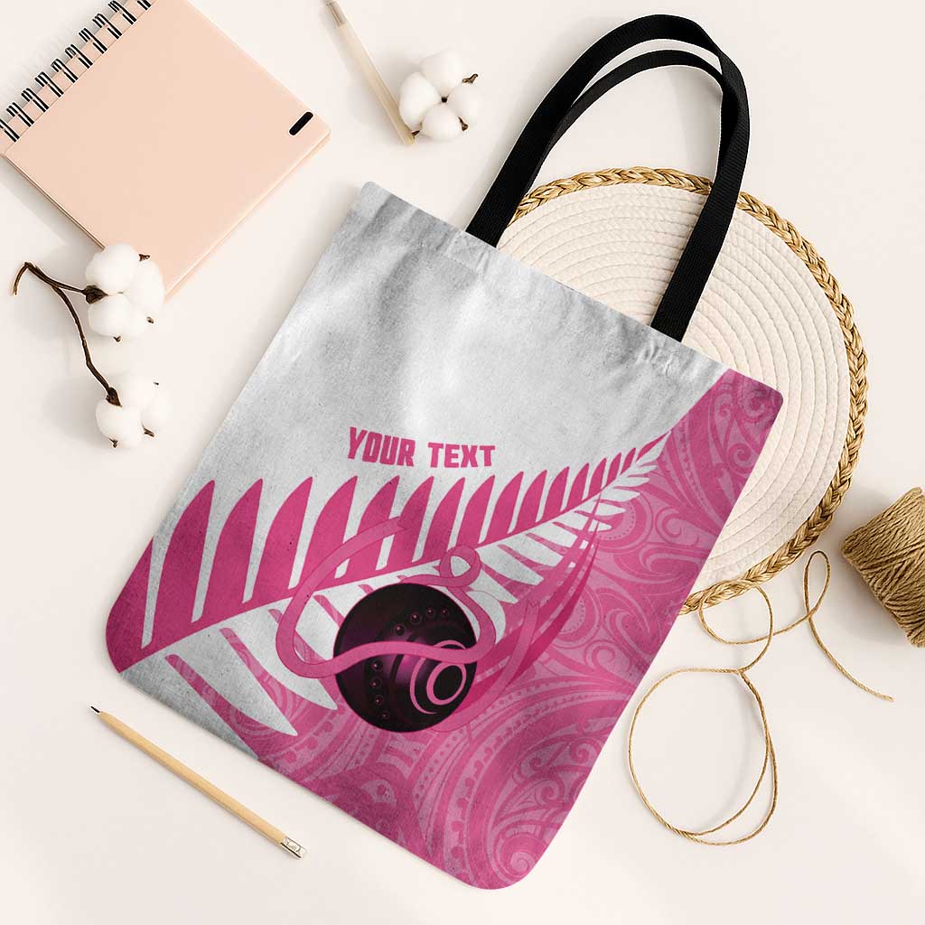 New Zealand Lawn Bowls Breast Cancer Custom Tote Bag Aotearoa Maori Silver Fern Pink Ribbon LT14 Black Strap One Size Pink - Polynesian Pride