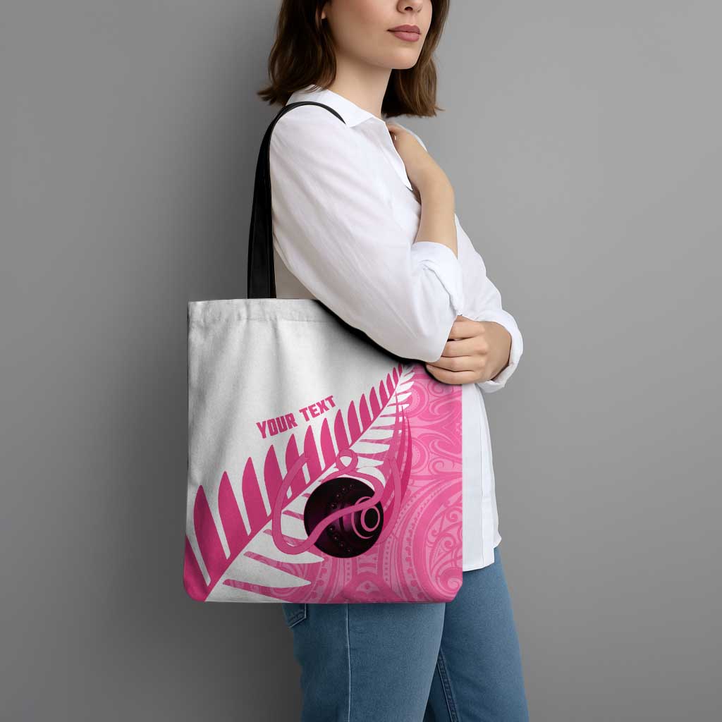 New Zealand Lawn Bowls Breast Cancer Custom Tote Bag Aotearoa Maori Silver Fern Pink Ribbon LT14 - Polynesian Pride