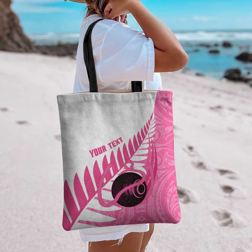 New Zealand Lawn Bowls Breast Cancer Custom Tote Bag Aotearoa Maori Silver Fern Pink Ribbon LT14 - Polynesian Pride