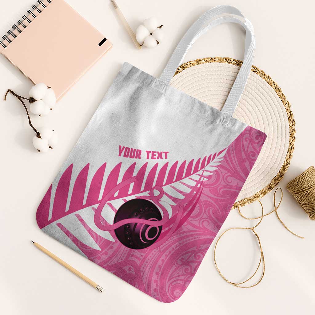 New Zealand Lawn Bowls Breast Cancer Custom Tote Bag Aotearoa Maori Silver Fern Pink Ribbon LT14 White Strap One Size Pink - Polynesian Pride