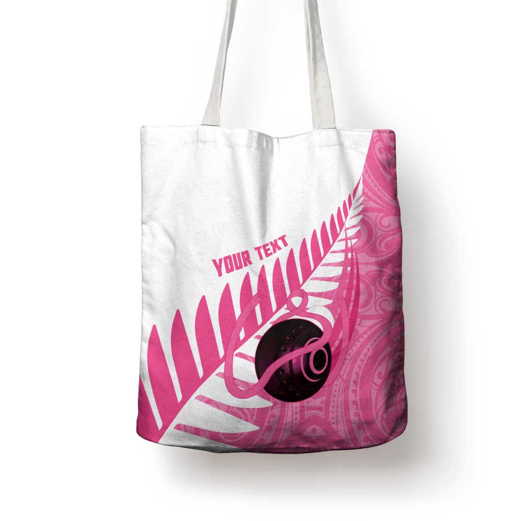 New Zealand Lawn Bowls Breast Cancer Custom Tote Bag Aotearoa Maori Silver Fern Pink Ribbon LT14 - Polynesian Pride