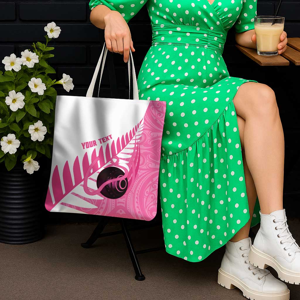 New Zealand Lawn Bowls Breast Cancer Custom Tote Bag Aotearoa Maori Silver Fern Pink Ribbon LT14 - Polynesian Pride
