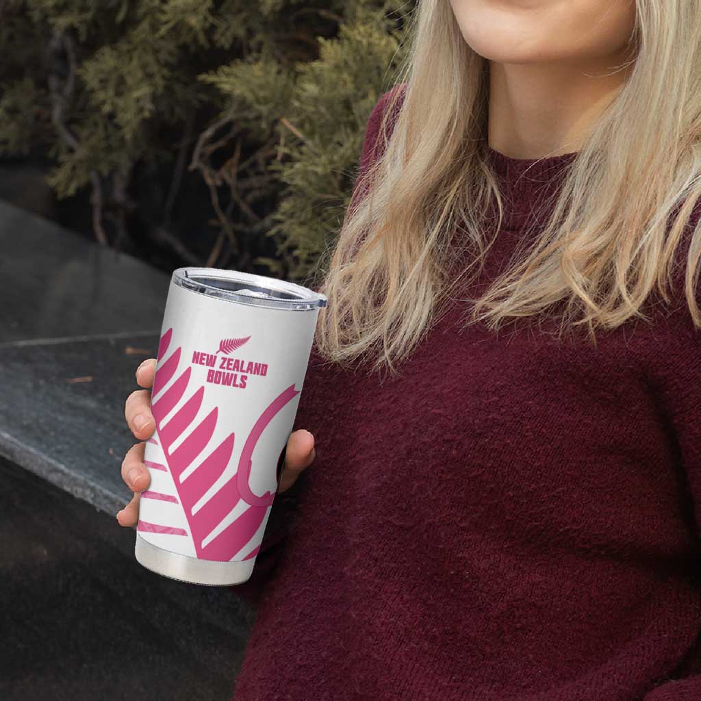 New Zealand Lawn Bowls Breast Cancer Custom Tumbler Cup Aotearoa Maori Silver Fern Pink Ribbon LT14 - Polynesian Pride