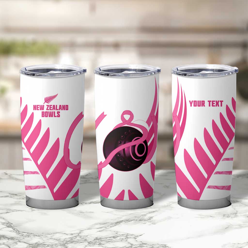 New Zealand Lawn Bowls Breast Cancer Custom Tumbler Cup Aotearoa Maori Silver Fern Pink Ribbon LT14 - Polynesian Pride