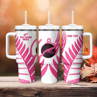 New Zealand Lawn Bowls Breast Cancer Custom Tumbler With Handle Aotearoa Maori Silver Fern Pink Ribbon LT14 - Polynesian Pride