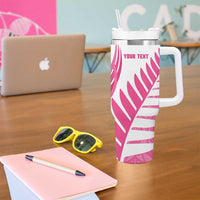 New Zealand Lawn Bowls Breast Cancer Custom Tumbler With Handle Aotearoa Maori Silver Fern Pink Ribbon LT14 - Polynesian Pride