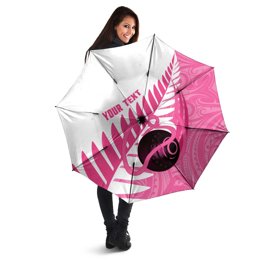 New Zealand Lawn Bowls Breast Cancer Custom Umbrella Aotearoa Maori Silver Fern Pink Ribbon LT14 - Polynesian Pride