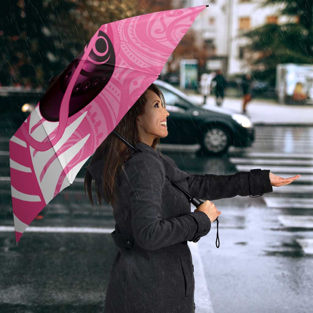 New Zealand Lawn Bowls Breast Cancer Custom Umbrella Aotearoa Maori Silver Fern Pink Ribbon LT14 - Polynesian Pride